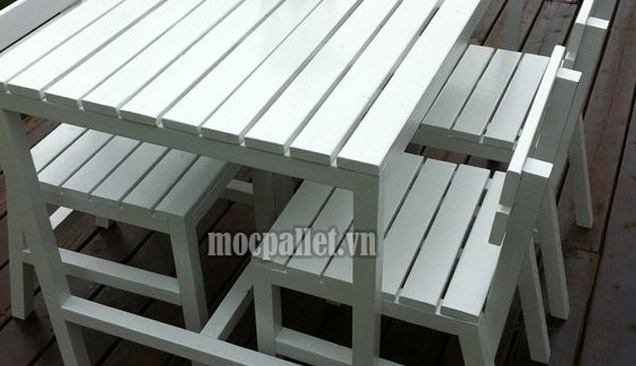Bộ bàn ghế ăn cơm gỗ thông pallet PA05