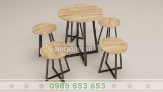 Bo ban ghe chan sat mat go thong pallet